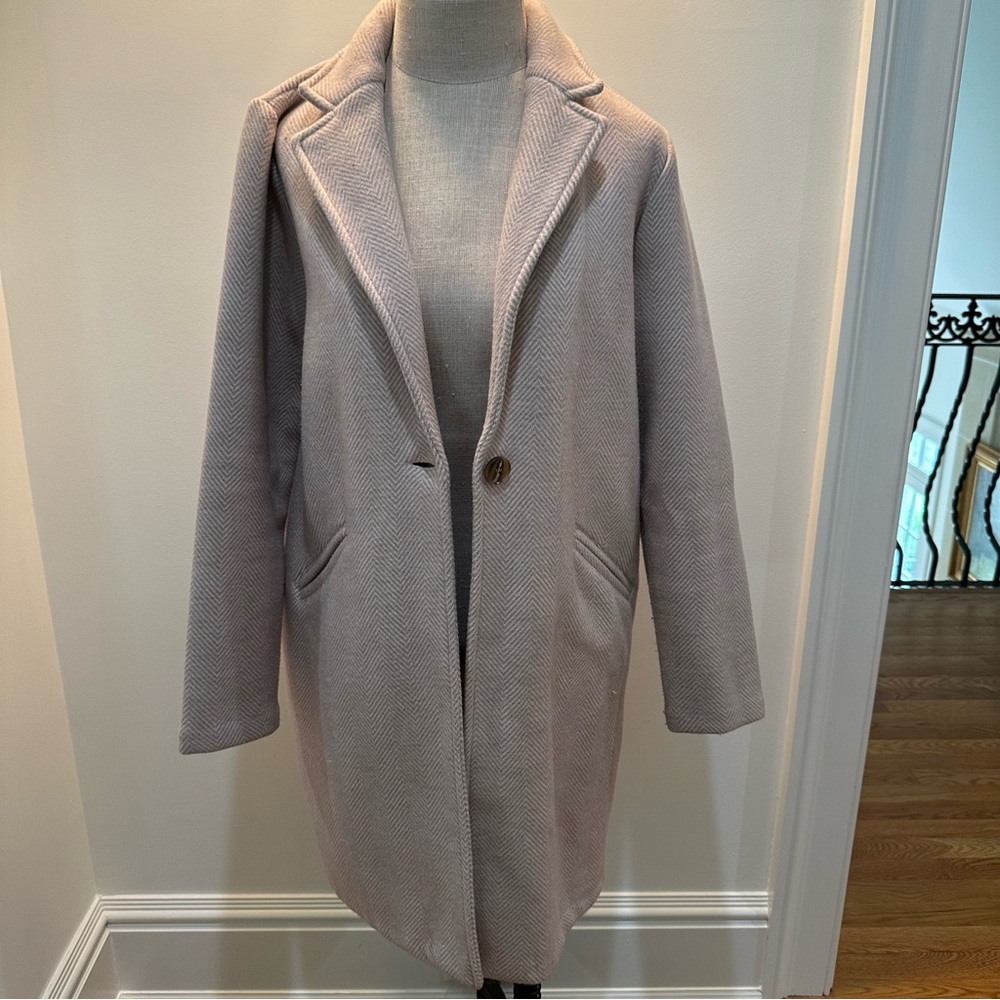 Cynthia Rowley Wool Blend Beige Chevron Coat — Size M